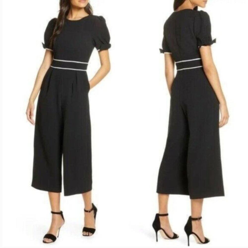 Eliza J Black Contrast Trim Wide Leg Jumpsuit